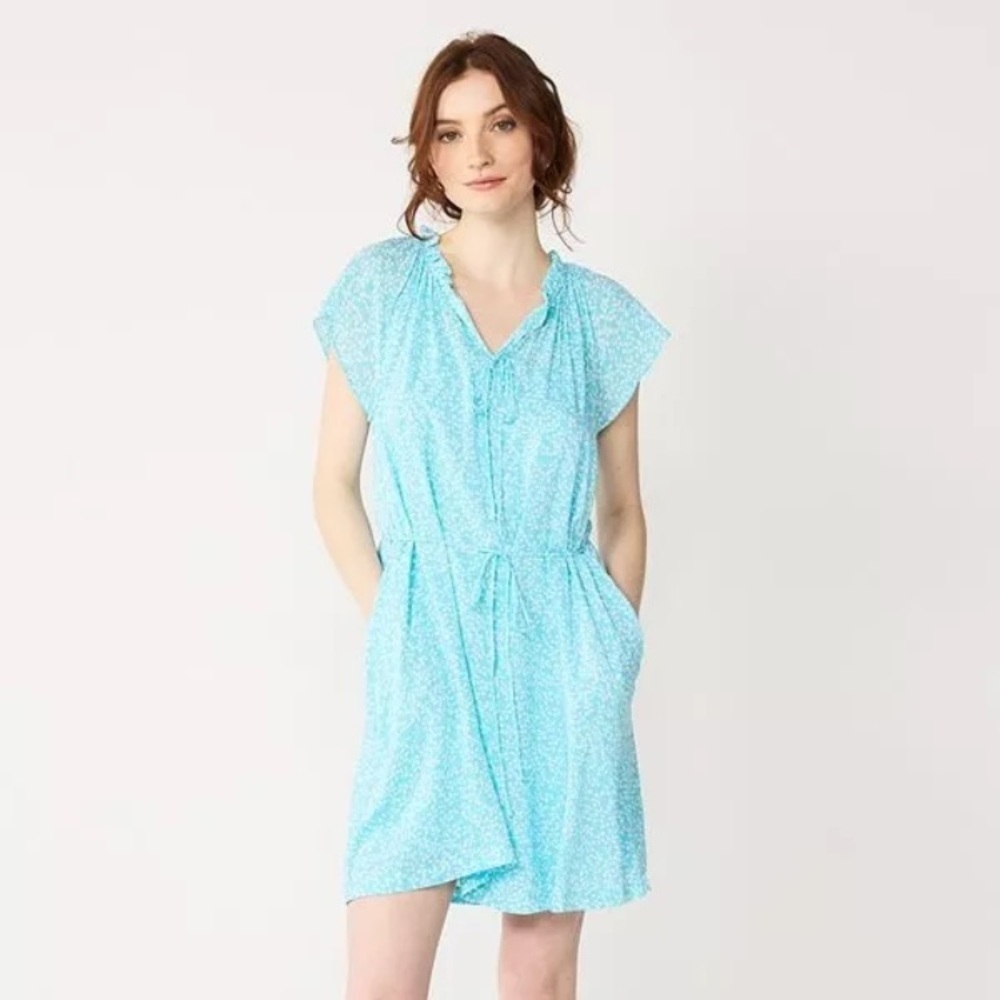 DRAPER JAMES RSVP Keyhole Pleat‎ Neck Dress Turquoise Blue White XXL  NWT